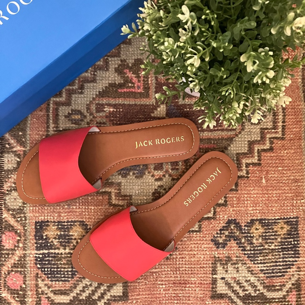 NIB Jack Rogers Sabrina Leather Slides in Cayenne - sz 10M